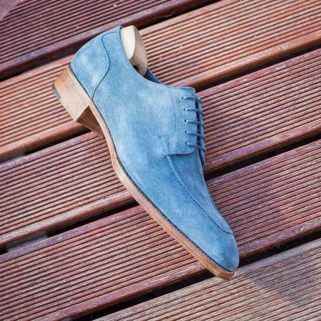 Navy Blue Suede Corsica Lace Up Derby Shoes - AW24