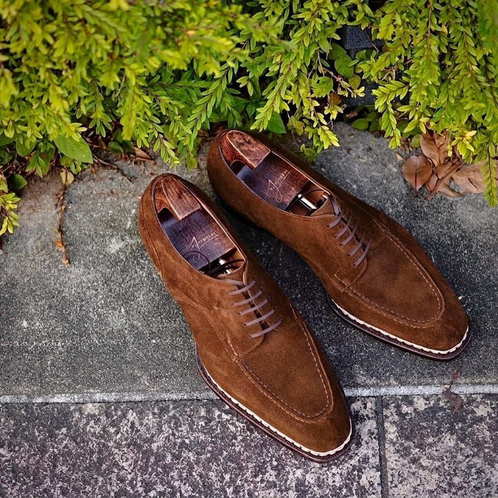 Norwegian Welted Brown Suede Larissa Derby Shoes - AW24