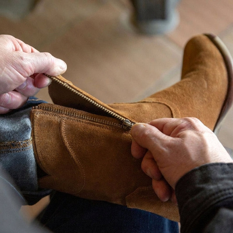 Luxury Edition - Artisian Made Height Increasing Tan Italian Suede Bastrop Slip On Zipper Western Cowboy Boots - AW24