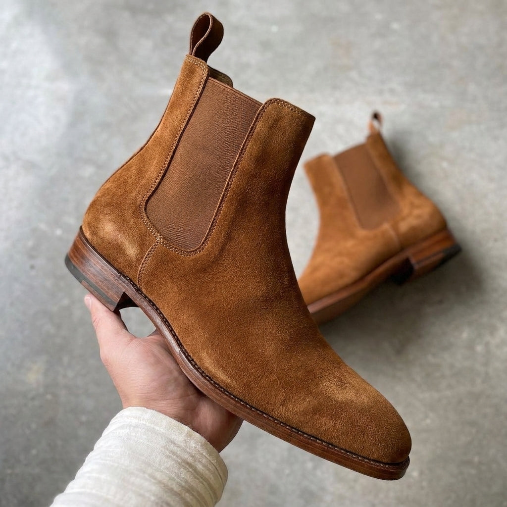 Tan Suede Valkyrie Slip On Zipper Boots - AW24