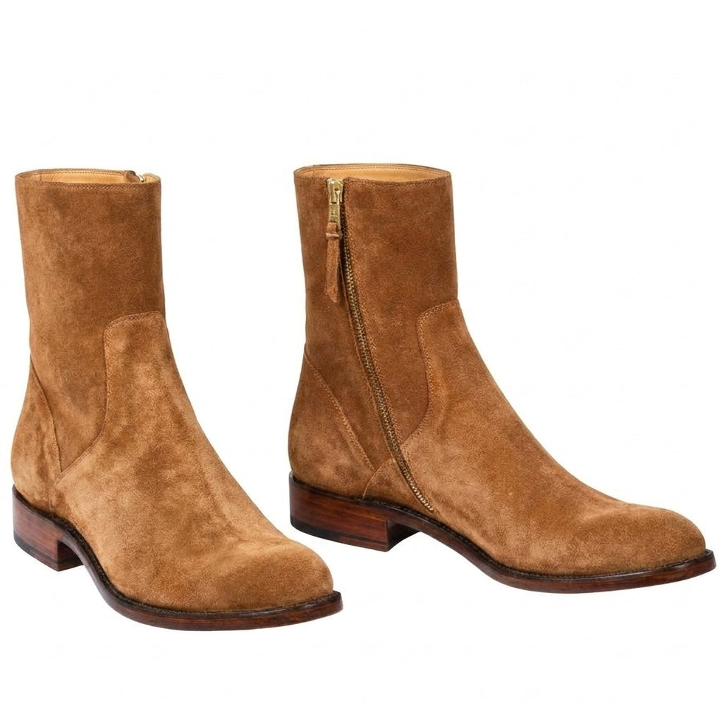 Tan Suede Draven Zipper Boots - AW24