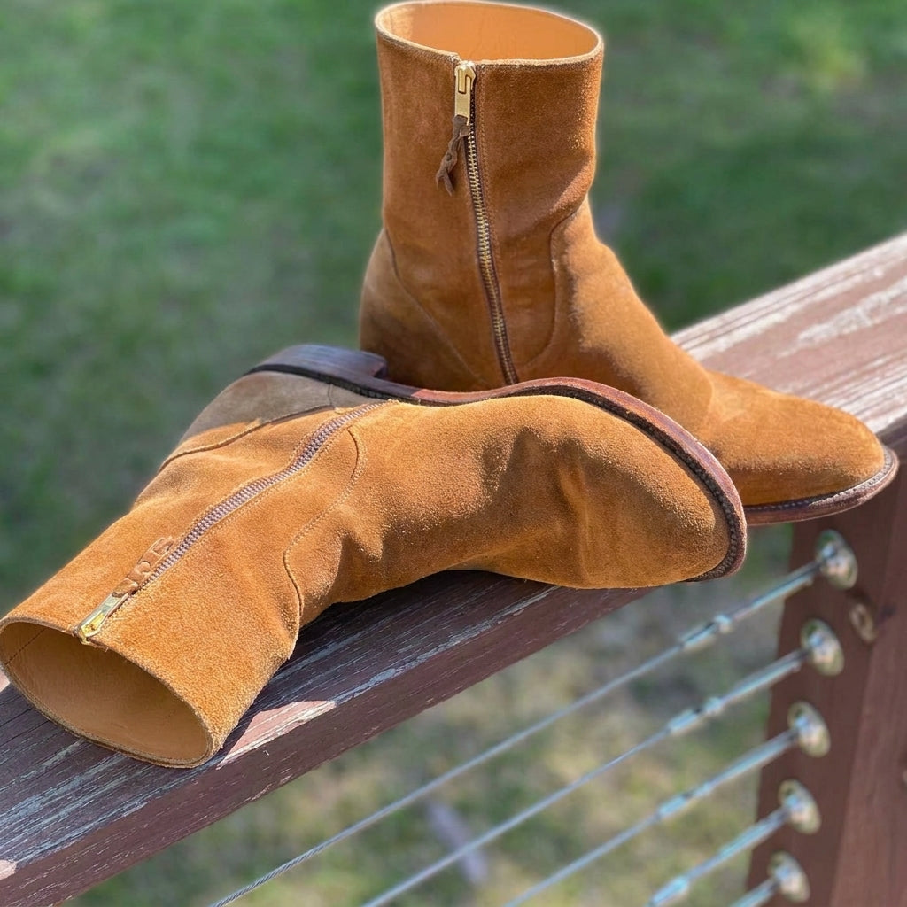 Tan Suede Draven Zipper Boots - AW24