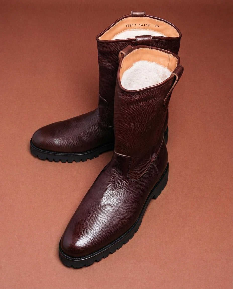 Copy of Brown Leather and Suede Priam Long High Boots with Fleece Lining - AW24