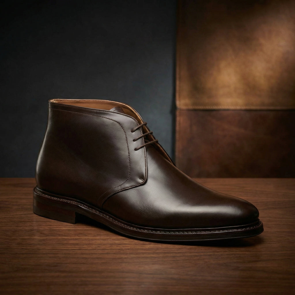 Height Increasing Brown Leather Exeter Lace Up Chukka Boots