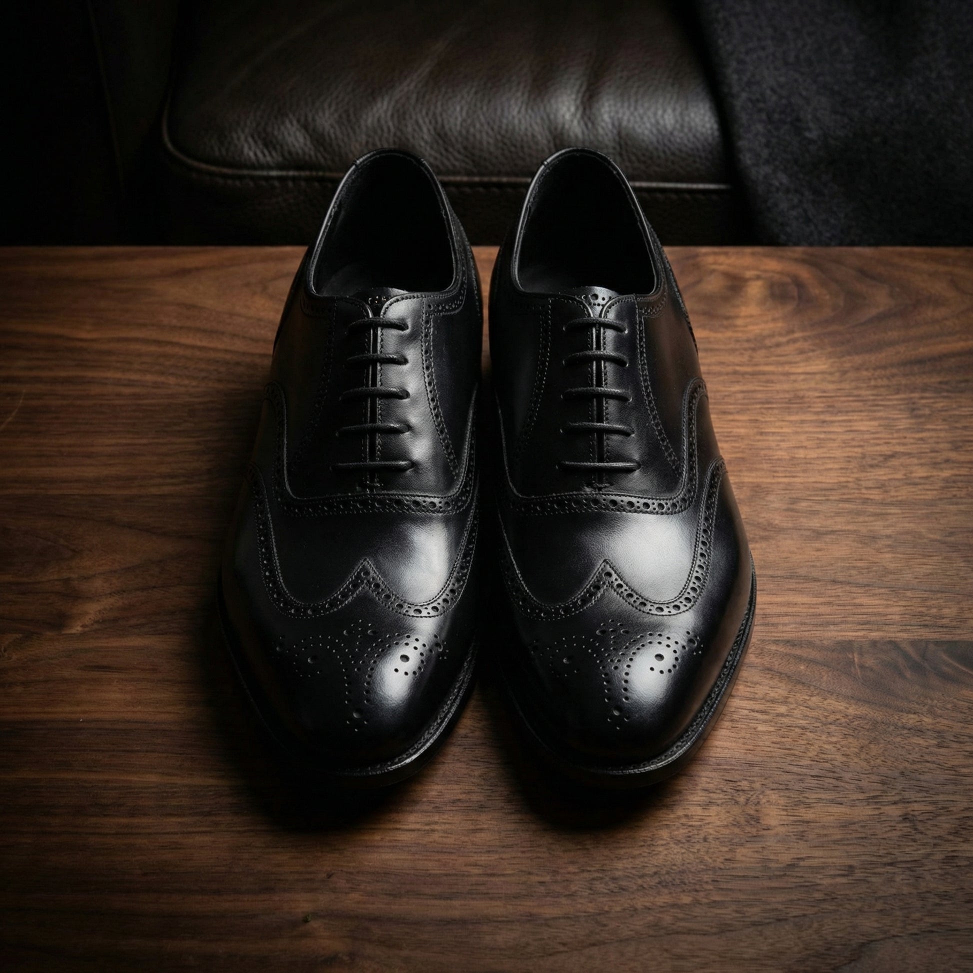 Height Increasing Black Leather Gedling Brogue Oxfords
