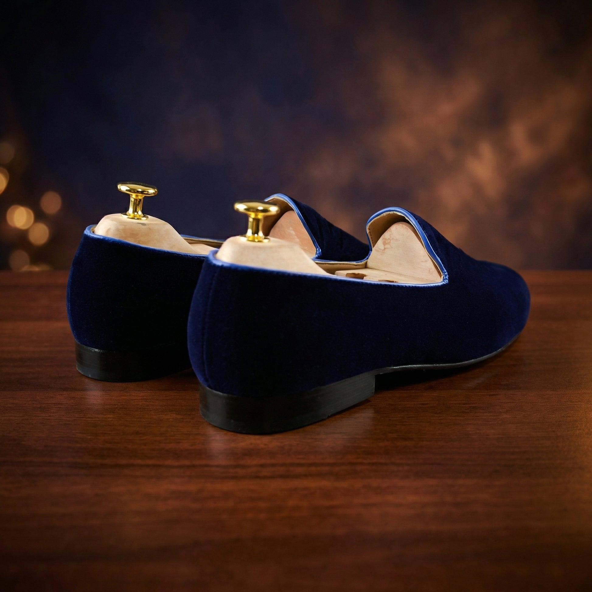 Blue Velvet Beer Embroidered Loafers