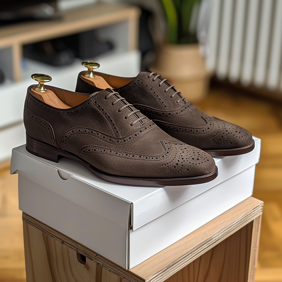 Brown Nubuck Leather Logan Brogue Oxfords - Formal Shoes