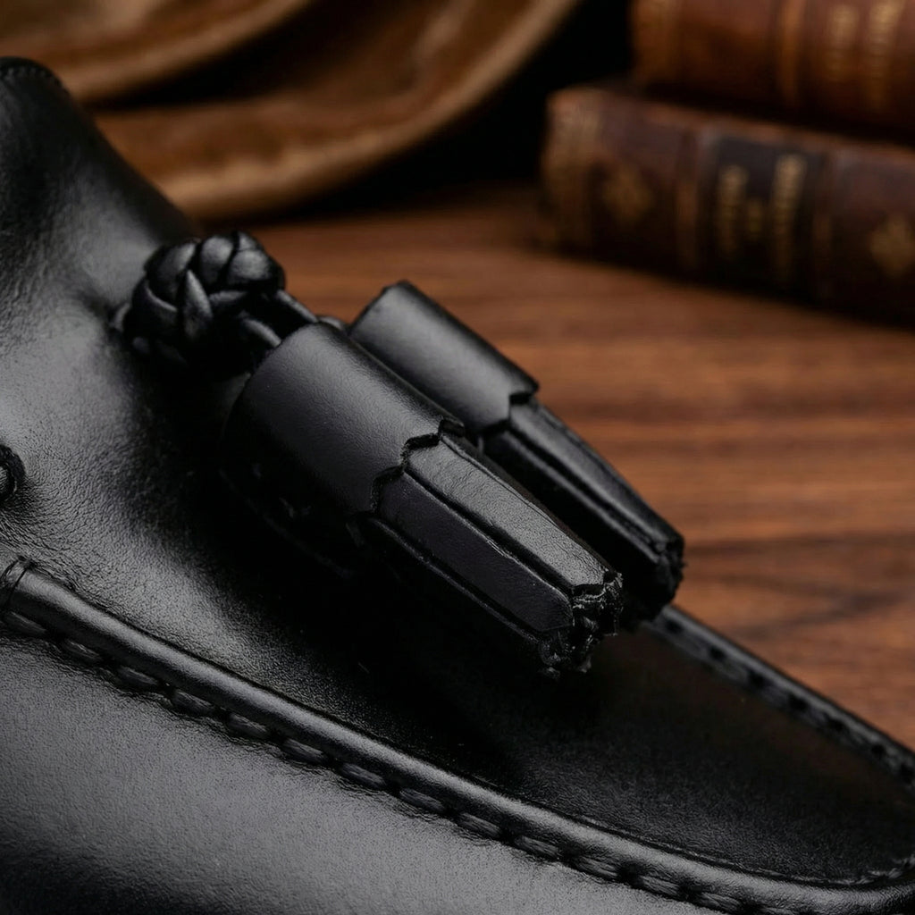 Black Leather Swale Tassel Loafers - Formal Shoes