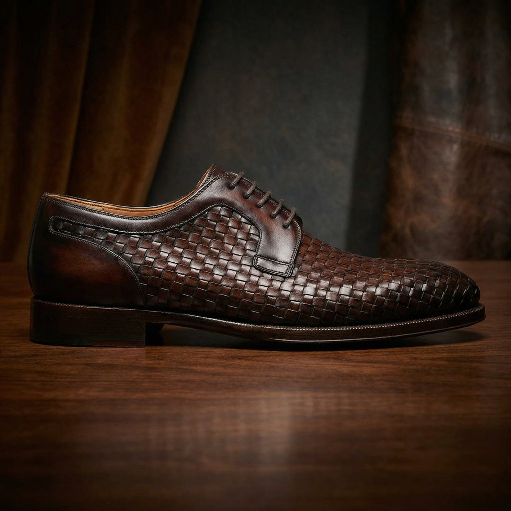 Brown Braided Leather Holloway Derby Shoes
