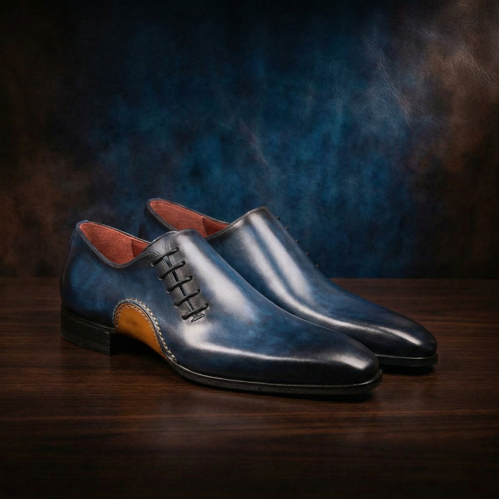 Navy Blue Leather Cobar Oxfords Shoes