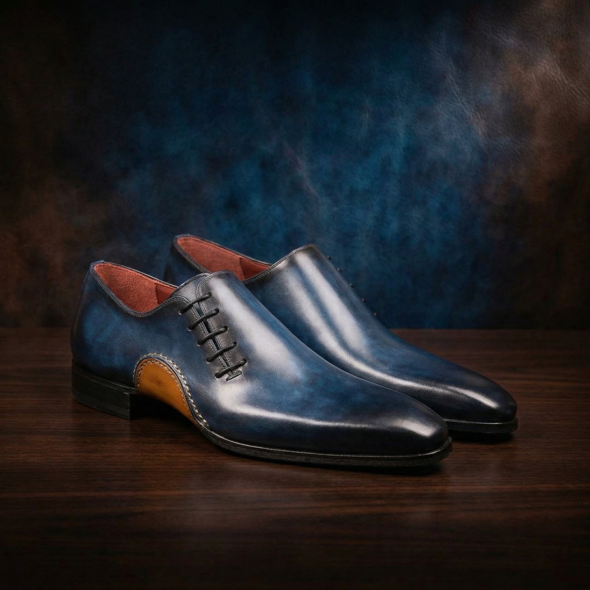 Navy Blue Leather Cobar Oxfords Shoes