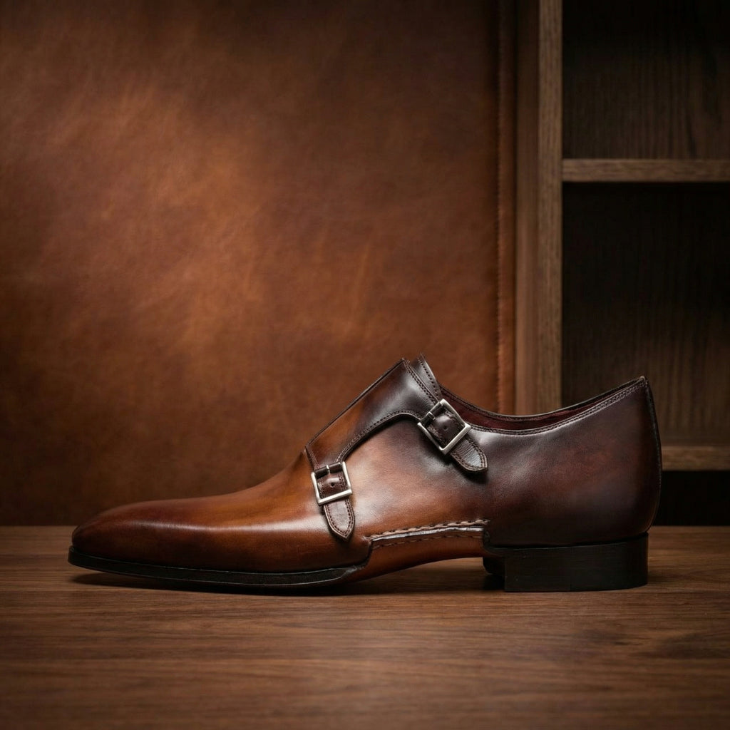 Height Increasing Tan & Brown Leather Ballina Monk Straps Shoes