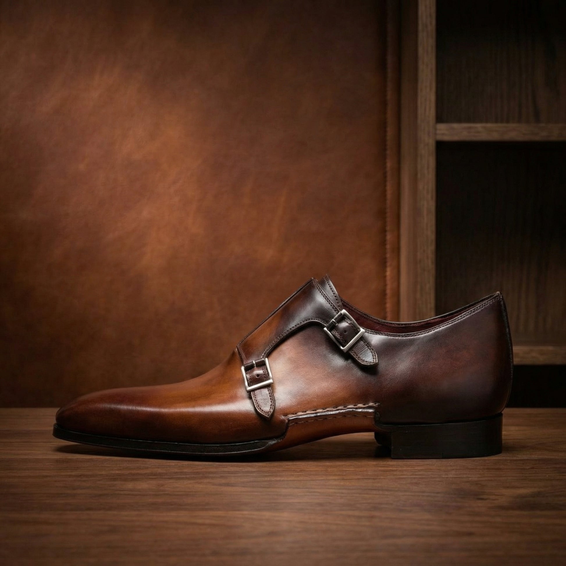 Height Increasing Tan & Brown Leather Ballina Monk Straps Shoes