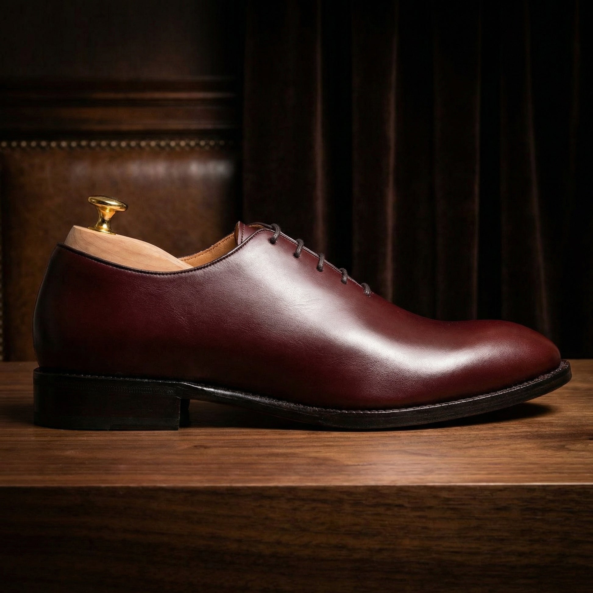 Luxury Edition - Artisian Made Cherry Brown Italian Leather Drayton One Cut Oxfords - Formal Shoes