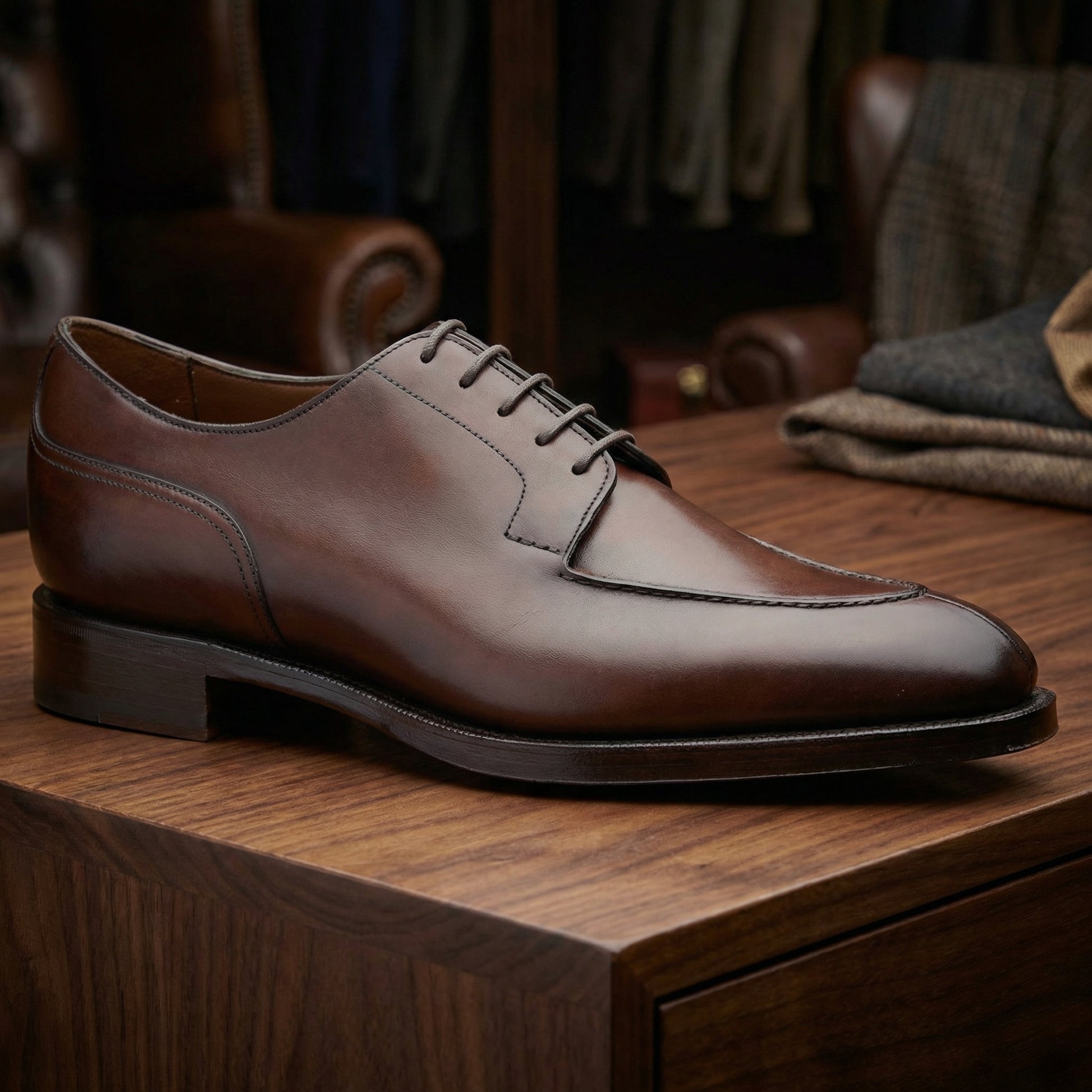Height Increasing Brown Leather Hamlet Derby Shoes