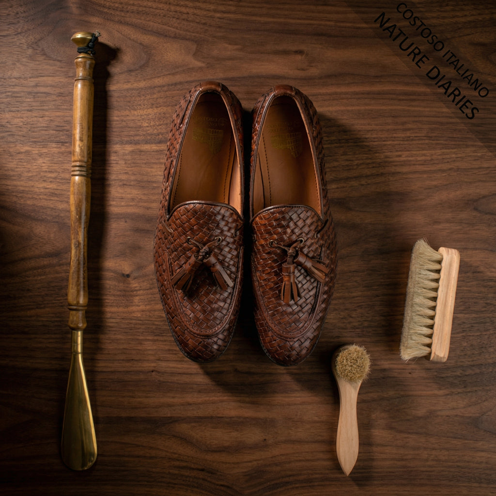 Brown Hand Woven Braided Leather Acton Tassel Loafers -  Casual Shoes Collection