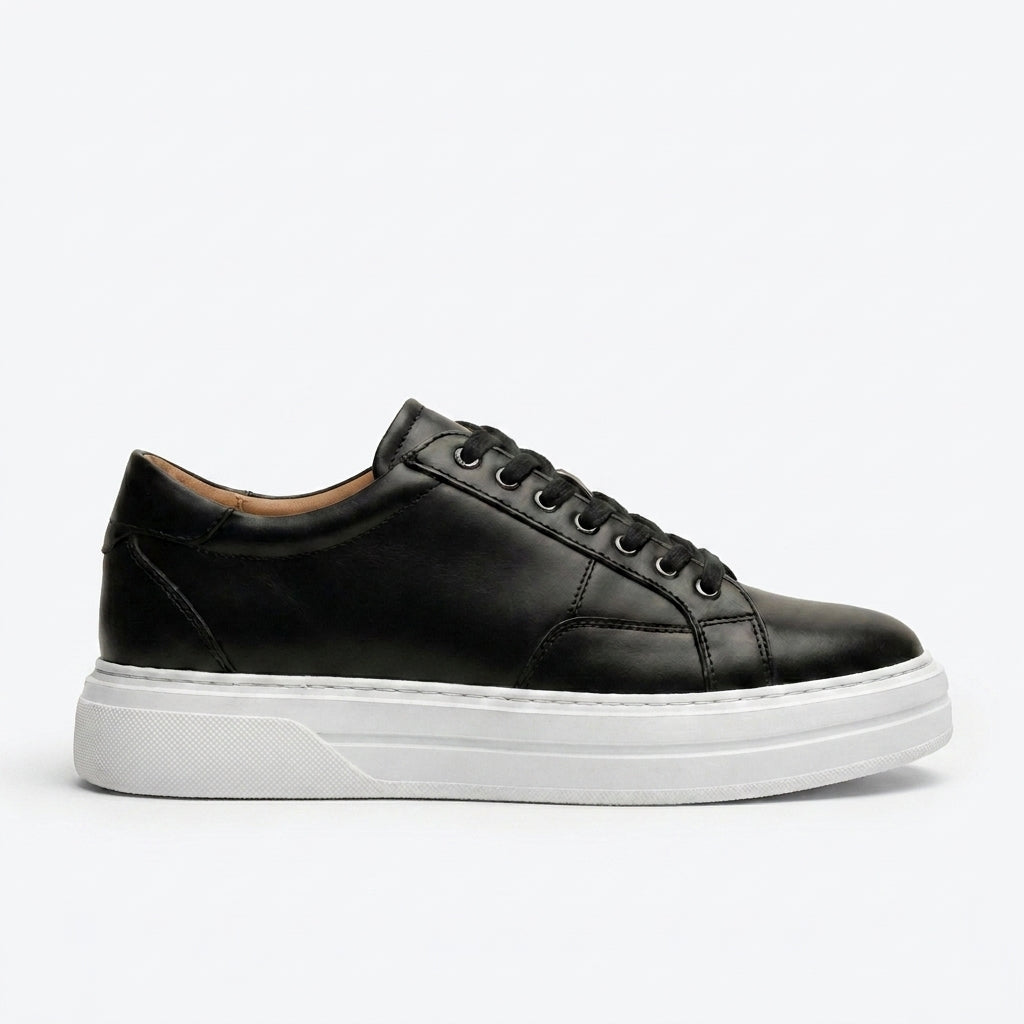 Black and White Leather SnowSole Lace Up Sneakers - Summer 2024 Collection