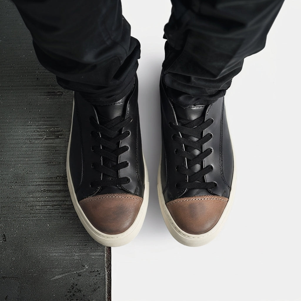 Black & Brown Leather  Lace Up BlancWalk Sneakers  With White Sole - Summer 2024 Collection
