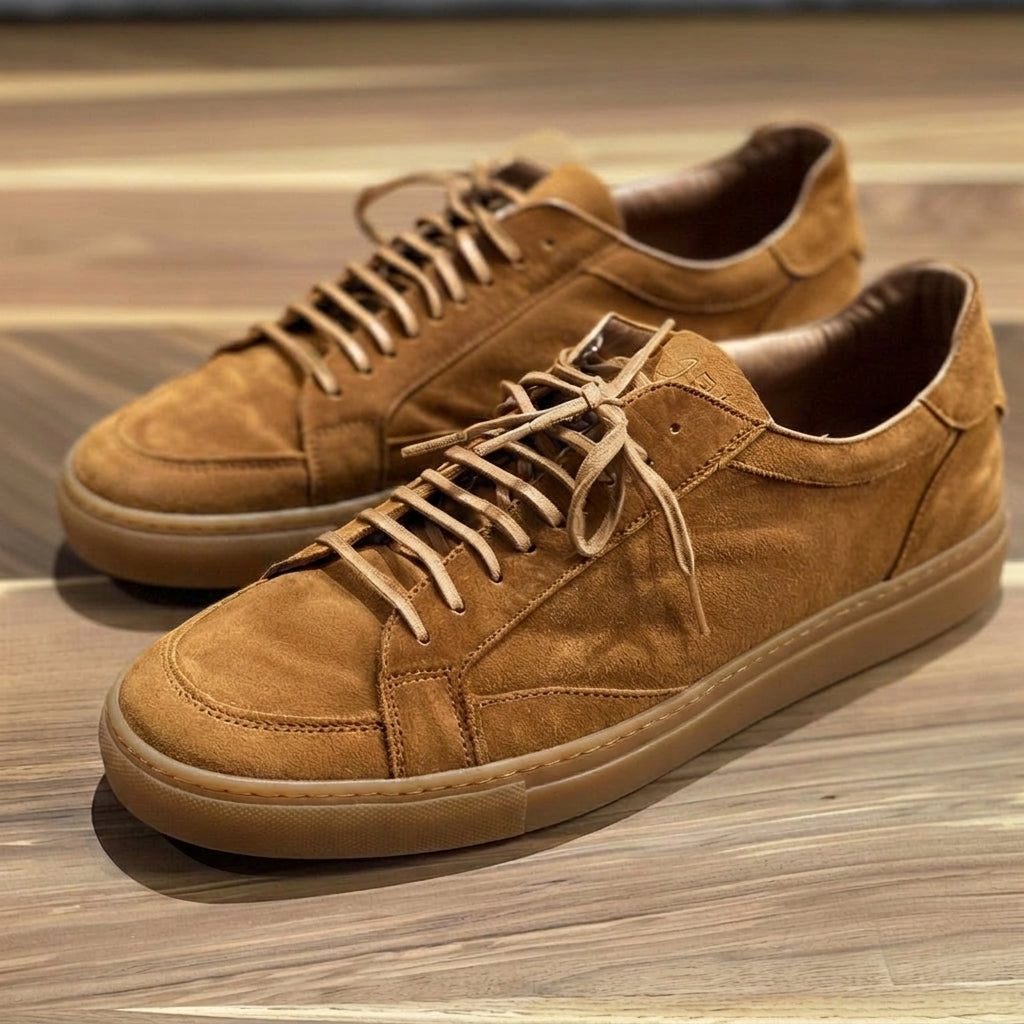 Tan Suede Sport Sneakers with Honey Colour Sole - Summer 2024 Collection