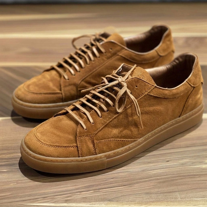 Tan Suede Sport Sneakers with Honey Colour Sole - Summer 2024 Collection