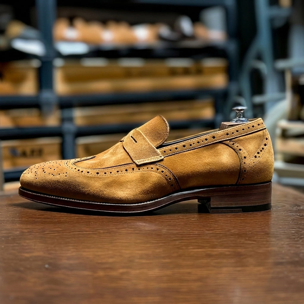 Tan Suede Wingtip Loafer Shoe  - Summer 2024 Collection
