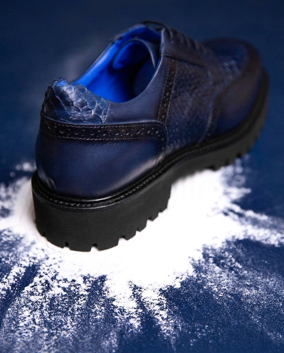Dark Navy Blue Leather Lace Up BlancWalk Sneakers - Summer 2024 Collection