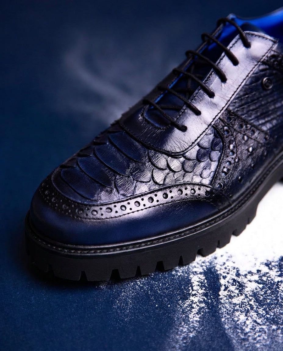 Dark Navy Blue Leather Lace Up BlancWalk Sneakers - Summer 2024 Collection