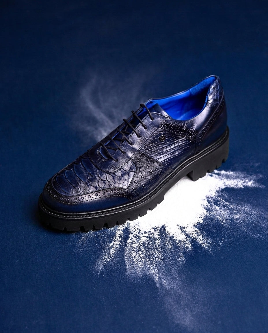 Dark Navy Blue Leather Lace Up BlancWalk Sneakers - Summer 2024 Collection