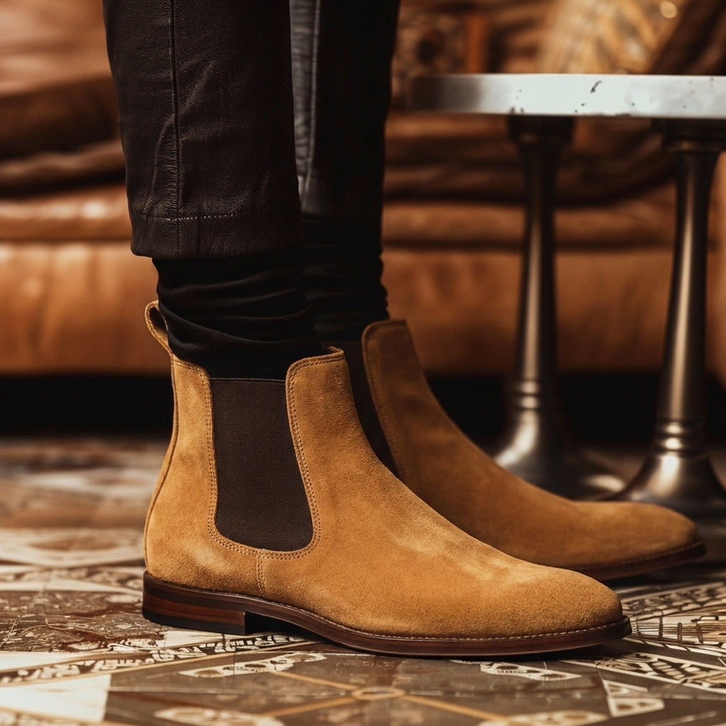 Tan Suede Leather Astorga Brogue Toecap Chelsea Boots