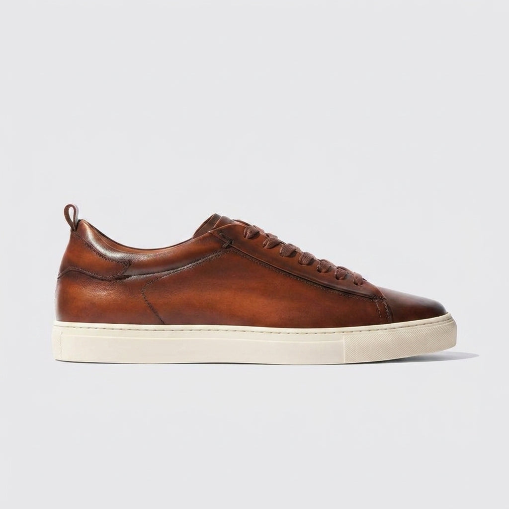 Tan Leather FrostGlow Lace-Up Sneakers With White Sole