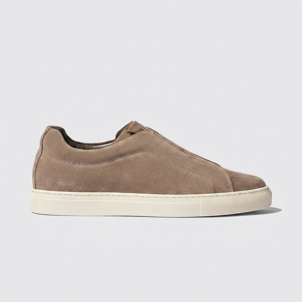 Luxury Edition - Artisian Made Brown Italian Leather Surge Slipon Sneakers With White Sole