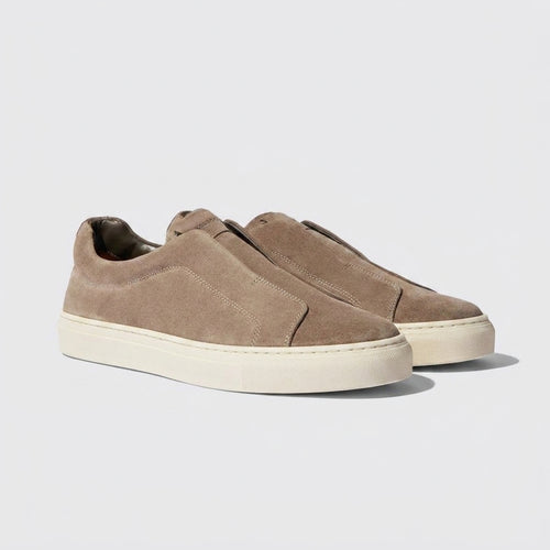 Luxury Edition - Artisian Made Brown Italian Leather Surge Slipon Sneakers With White Sole