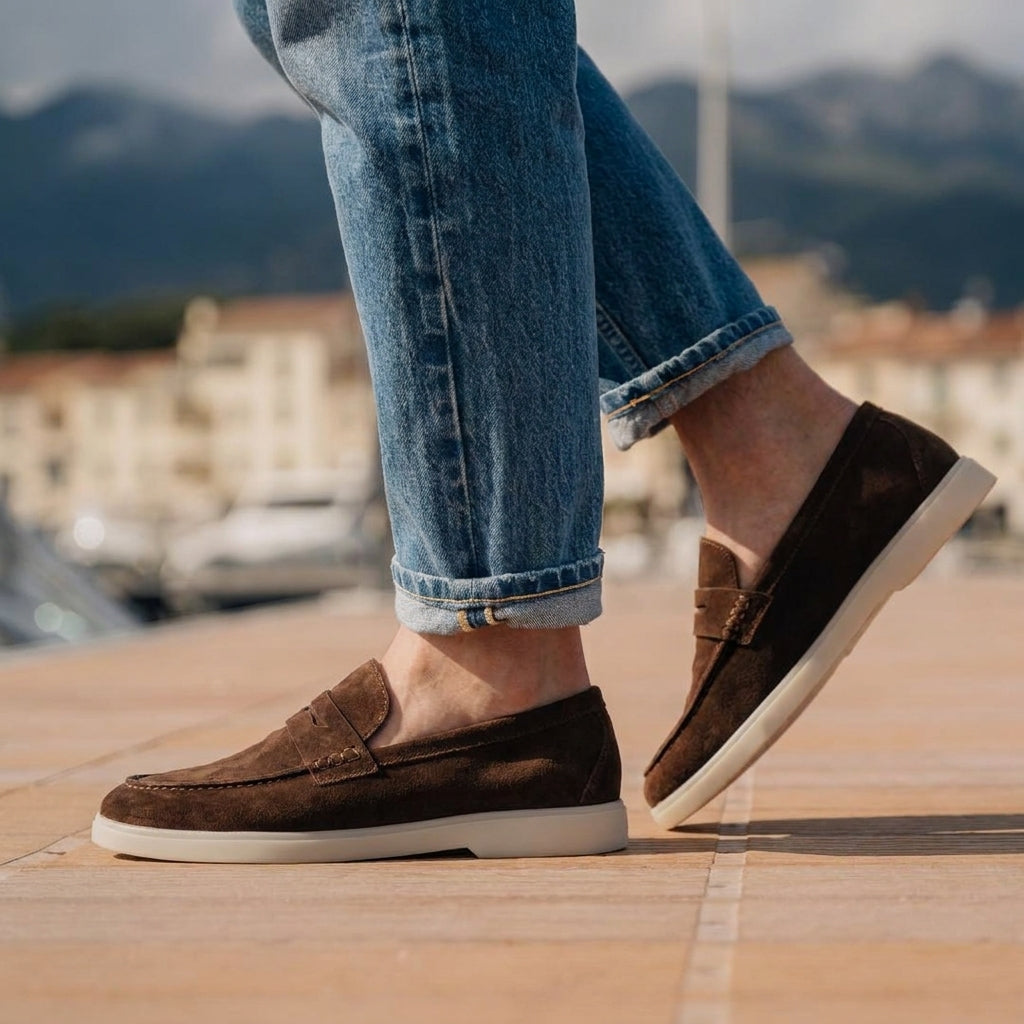 Brown Suede Celeste Calm Loafers with White Sole - Summer 2024 Collection