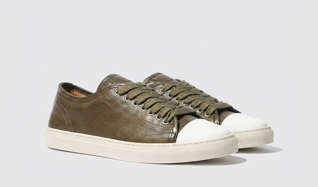 Green Leather Glide Gear Slipon Sneakers With White Sole