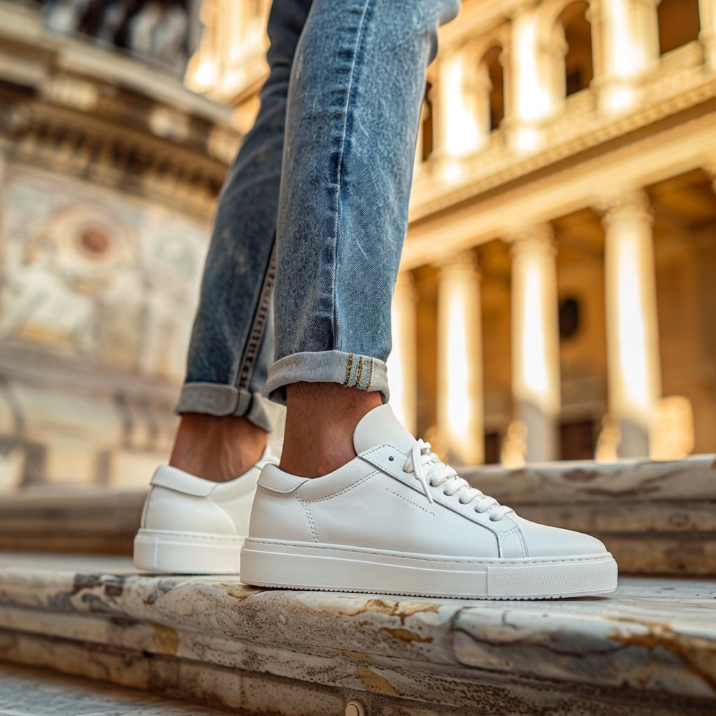 White Leather Sage Slip Lace-Up Sneakers with White Sole - Summer 2024 Collection