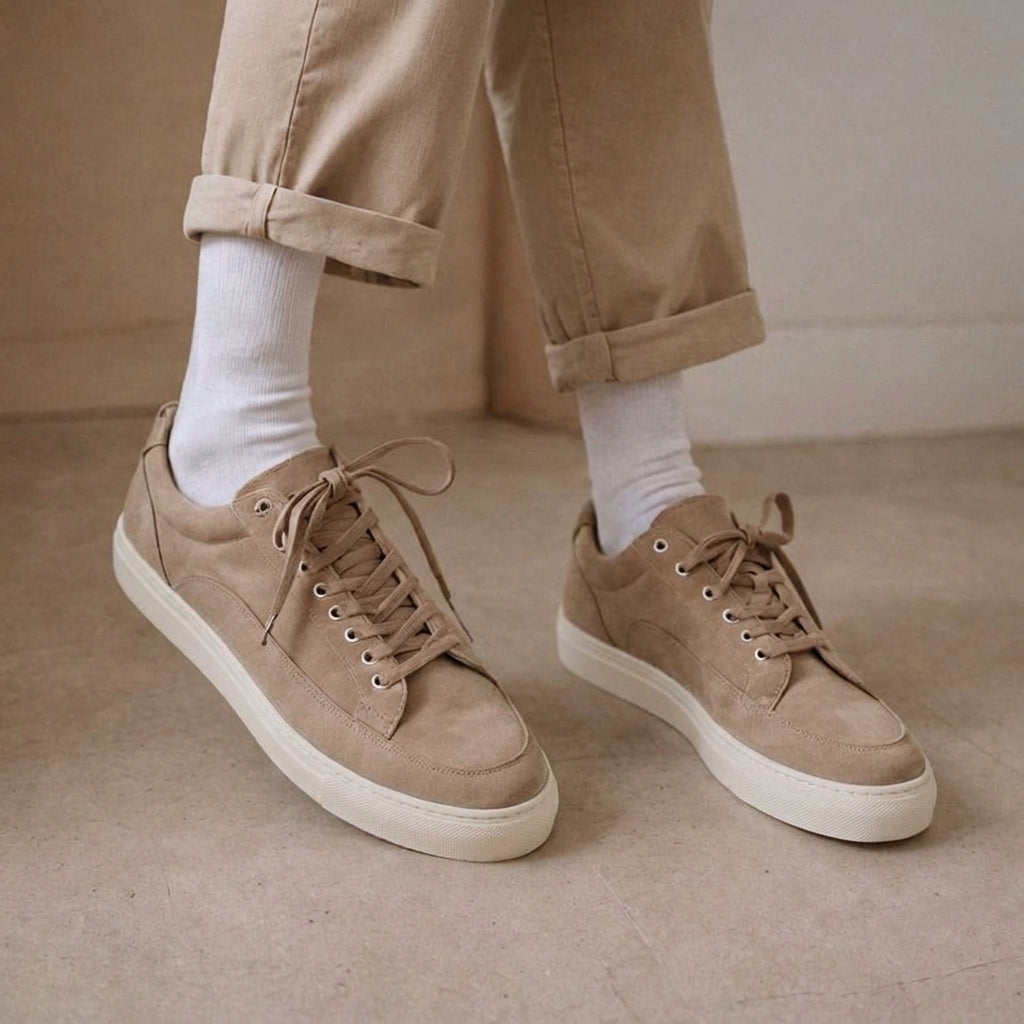 Beige Leather Sage Slip Lace-Up Sneaker with Off-White Sole - Summer 2024 Collection