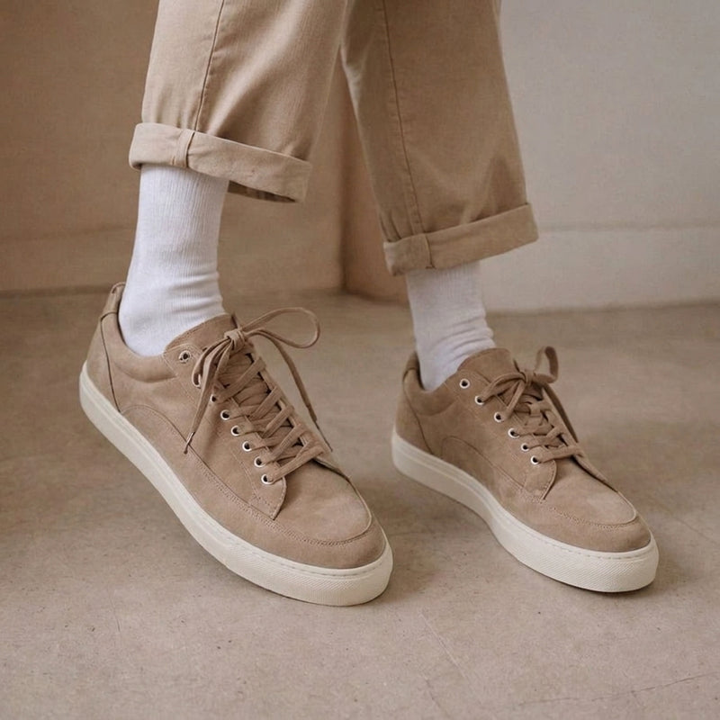 Beige Leather Sage Slip Lace-Up Sneaker with Off-White Sole - Summer 2024 Collection