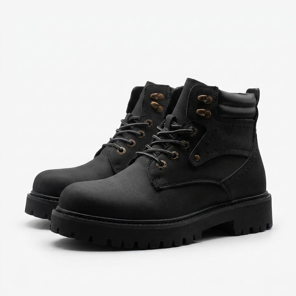 Black Suede Leather Lace-Up Adventure Ambler Zipper in Middle Chunky Boots - Hiking and Trekking Boots