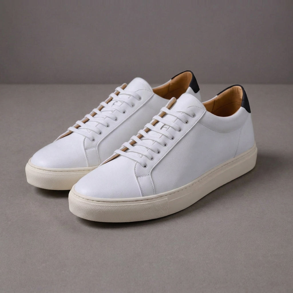 White Leather Sprint Lace-Up Sneakers with White Sole - Summer 2024 Collection