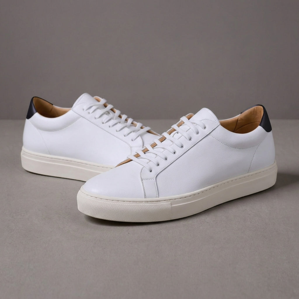White Leather Sprint Lace-Up Sneakers with White Sole - Summer 2024 Collection