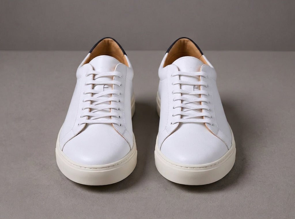 White Leather Sprint Lace-Up Sneakers with White Sole - Summer 2024 Collection