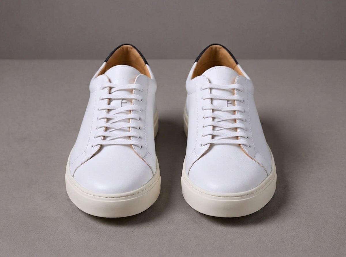 White Leather Sprint Lace-Up Sneakers with White Sole - Summer 2024 Collection