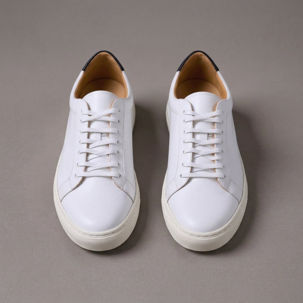 White Leather Sprint Lace-Up Sneakers with White Sole - Summer 2024 Collection