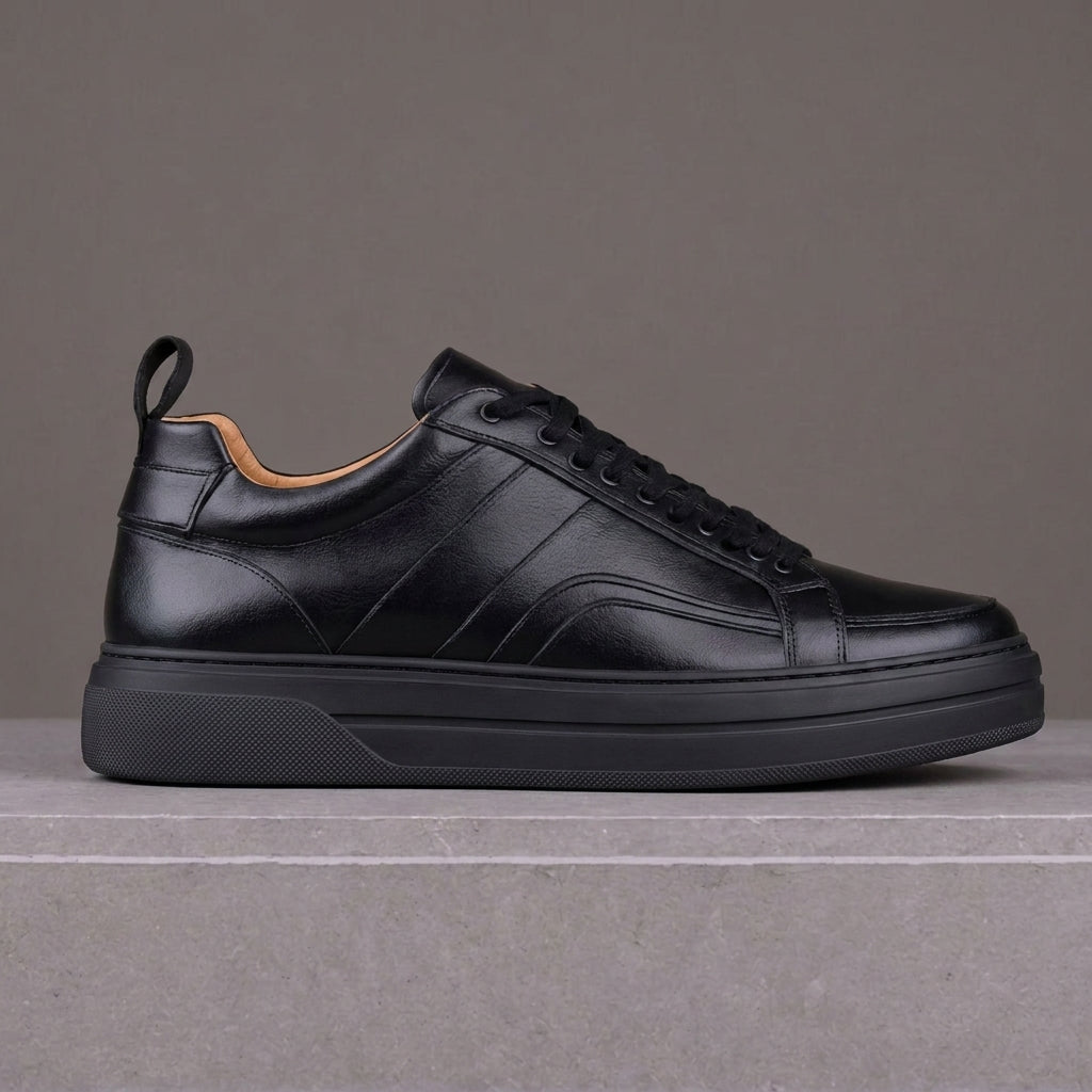 Black Leather Amelie Lace Up Sneakers - Summer 2024 Collection