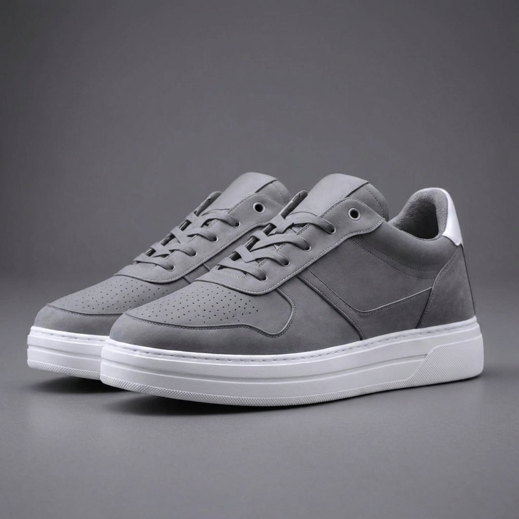 Grey & White Leather Mint Lace-Up Sneakers with White Sole - Summer 2024 Collection