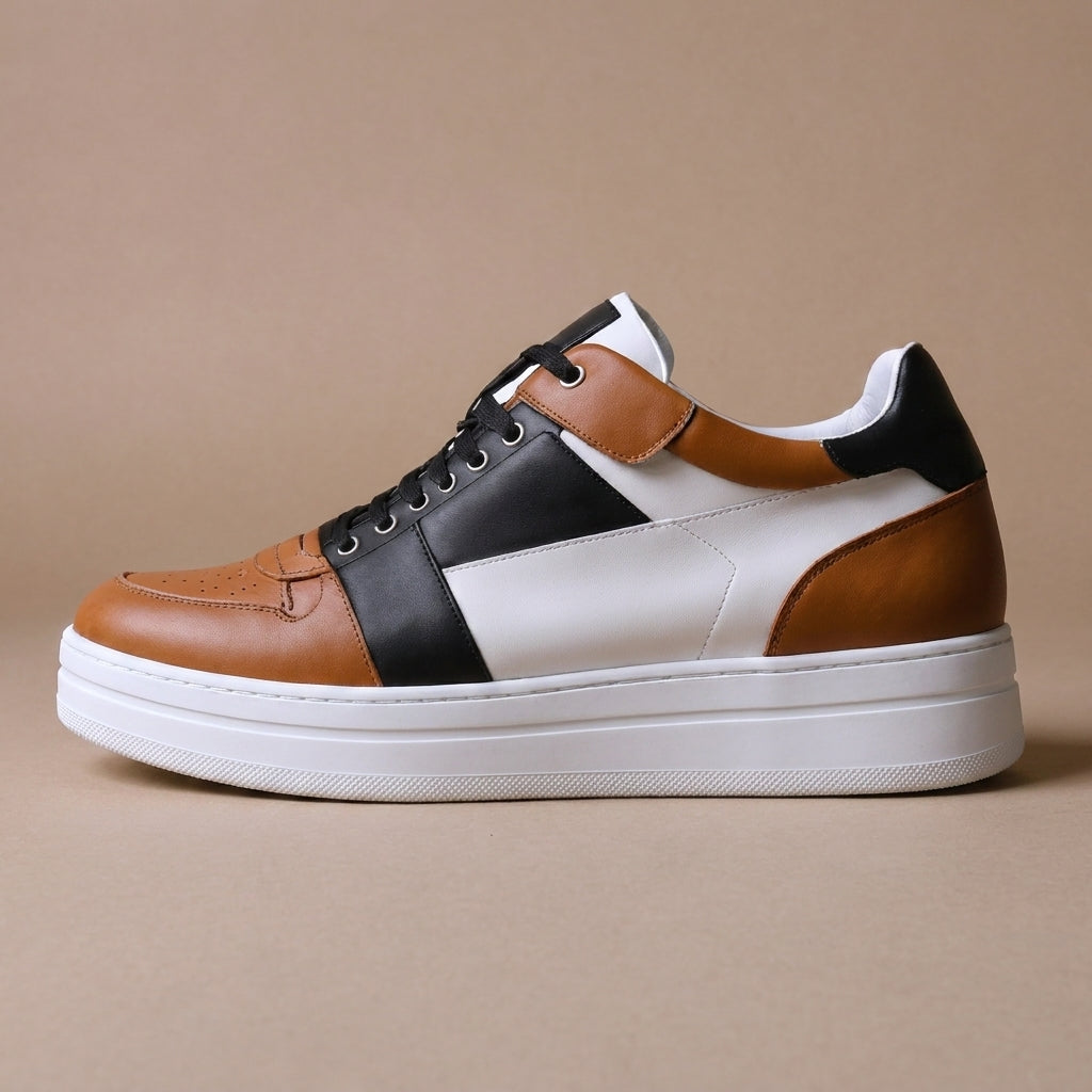 Black & White Leather Street Sprint Lace-Up Sneakers with White Sole - Summer 2024 Collection