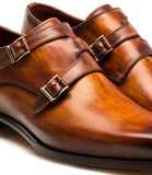 Tan Leather Leminst Monk Strap Shoes