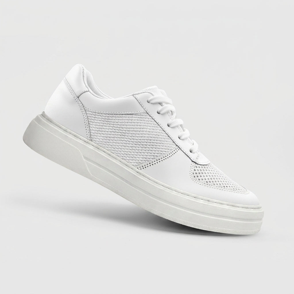 White Leather Foxton Lace Up Running Sneakers - Summer 2024 Collection