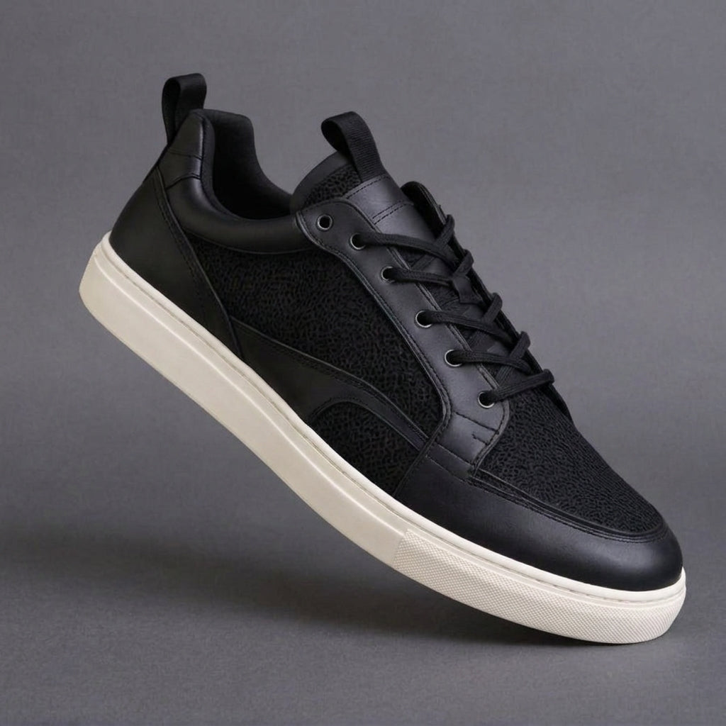 Black Leather Lace Up Running Sneaker Shoes - Summer 2024 Collection