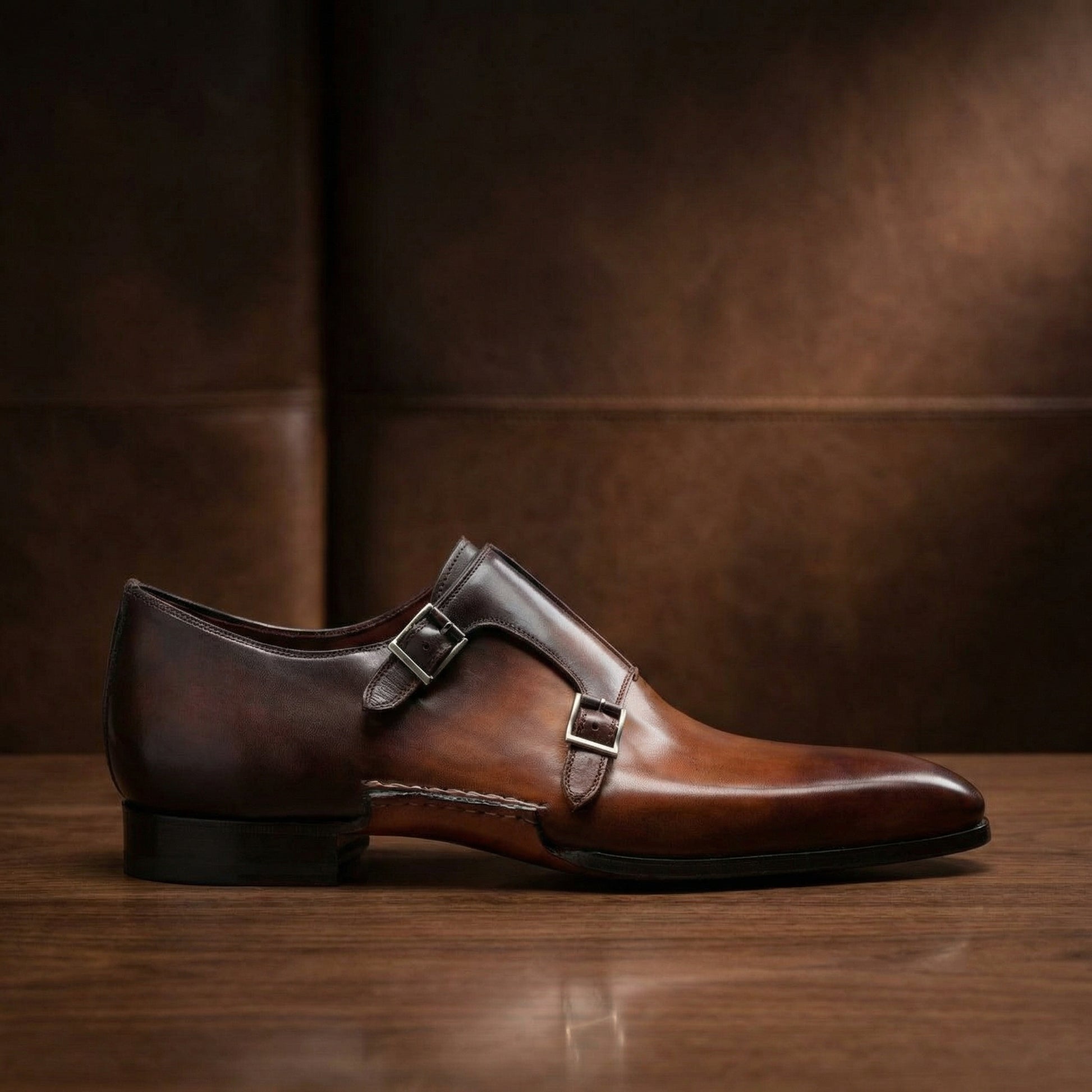 Height Increasing Tan & Brown Leather Ballina Monk Straps Shoes